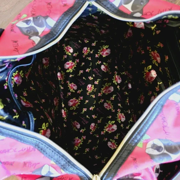 Betsey Johnson French Bulldog Weekender Duffel Travel Zip Carry-on Nylon Bag - Picture 10 of 15